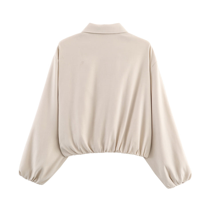 Damen nan cropped Blousonjacke mit Ballonärmeln elastischem Saum und Hemdkragen Echo Archiv