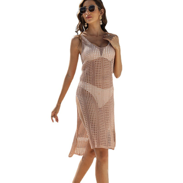 Damen gehäkelter Beachcover-Up mit tiefem V-Ausschnitt und seitlichem Schlitz Echo Archiv
