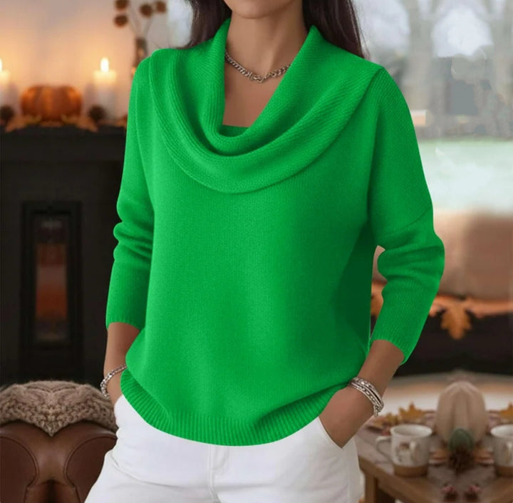 Damen Lässiger Schalkragen-Feinstrickpullover mit überschnittener Schulter und geripptem Saum – Mavelle