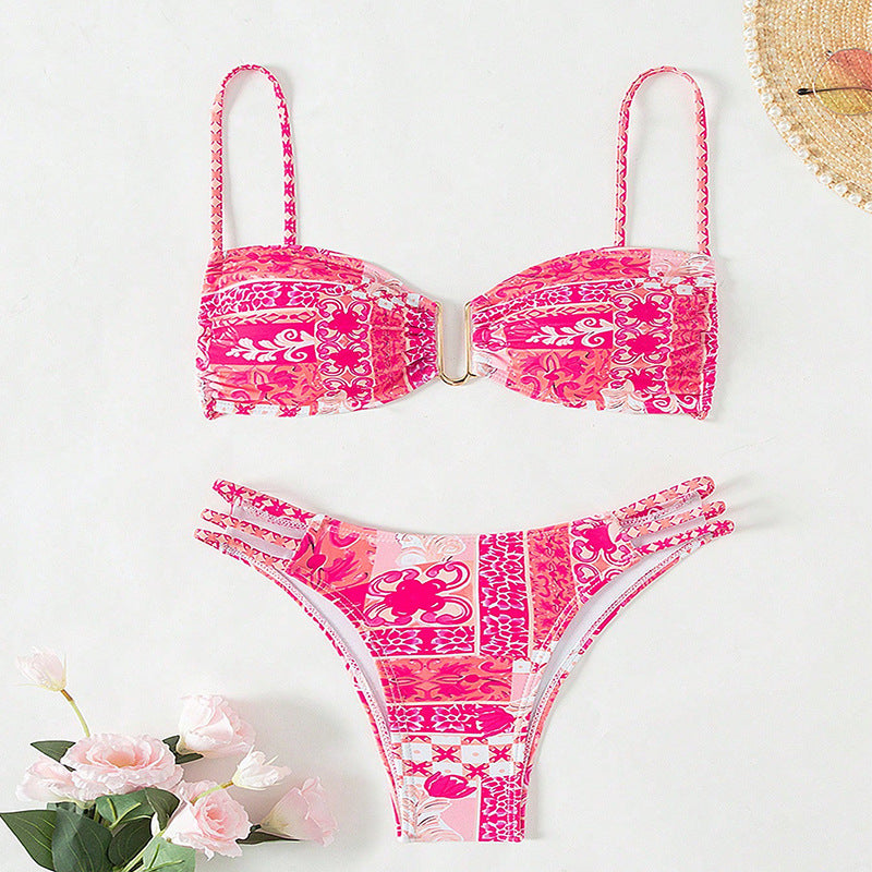 Damen Bandeau-Bikini mit raffinierten Rüschendetails und elegantem Muster Echo Archiv