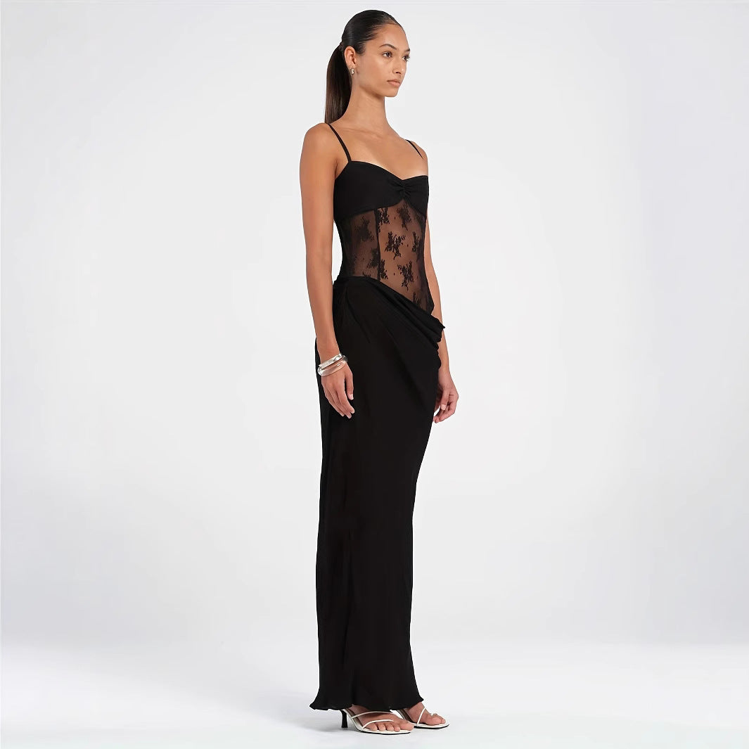Damen Elegantes Maxikleid mit transparenten Spitzendetails und figurbetontem Schnitt Echo Archiv