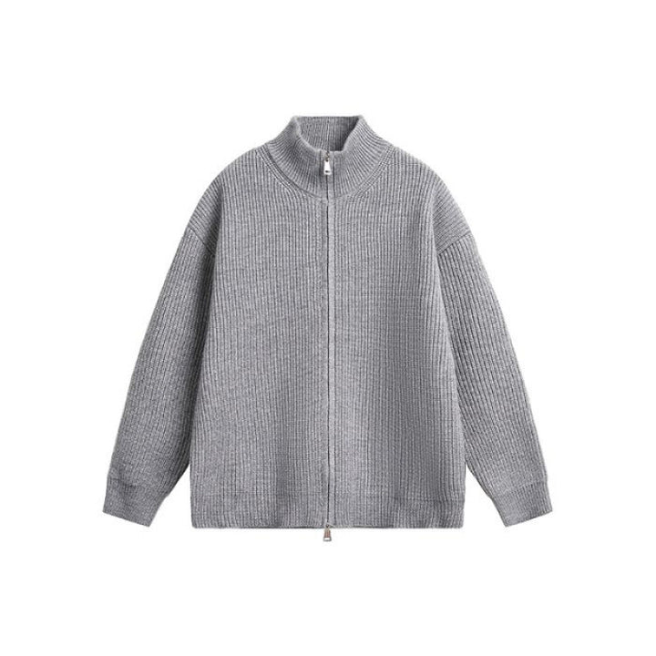 Unisex Oversized Strick-Zipjacke mit Stehkragen und Rippbündchen Echoarchiv