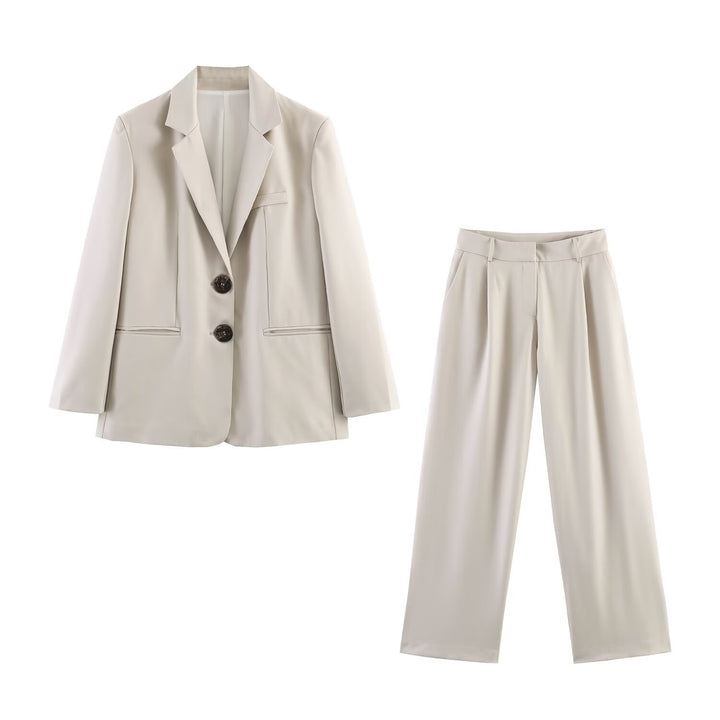 Damen Zweiteiliges Business-Anzug-Set mit kastigem Zweiknopf-Blazer und weiter hochgeschnittener Hose Echo Archiv