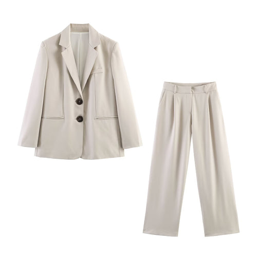 Damen Zweiteiliges Business-Anzug-Set mit kastigem Zweiknopf-Blazer und weiter hochgeschnittener Hose Echo Archiv