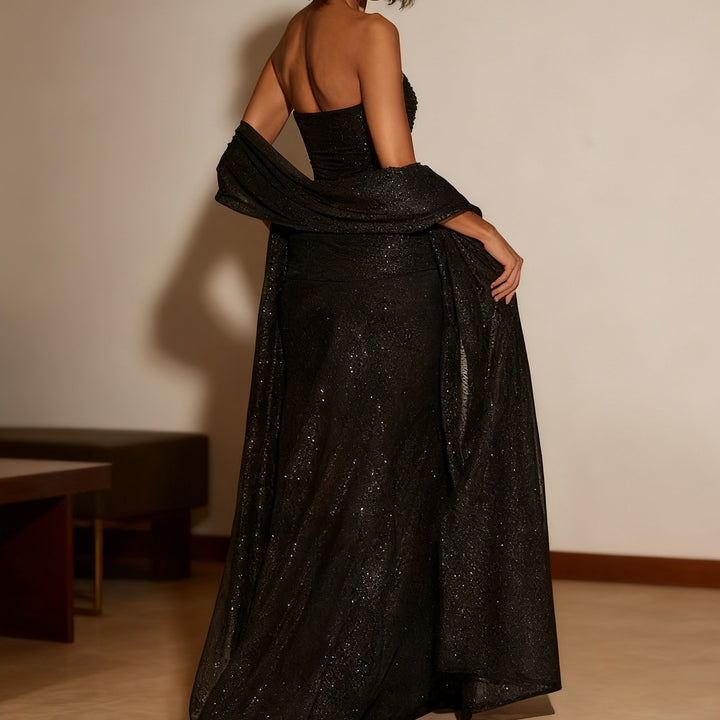 Damen Strapless Glamour Kleid mit eleganten Schals Echo Archiv