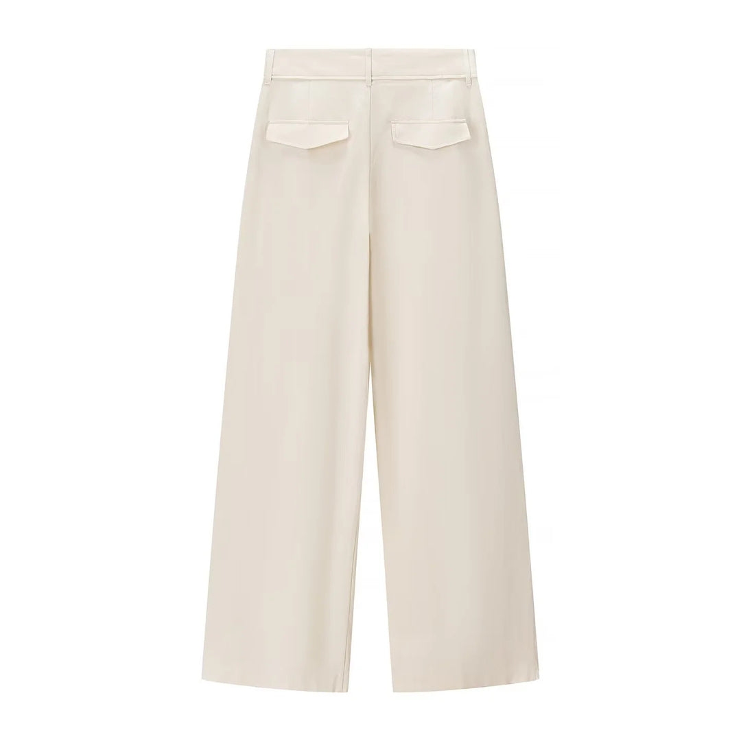 Damen hochtaillierte Palazzo-Hose mit Bundfalten, weitem Bein und verdeckter Frontleiste – Avélisse