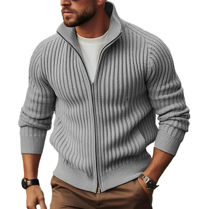 Herren Strickjacke mit Echoarchivrnen Rippdetails und durchgehendem Reißverschluss Echoarchiv