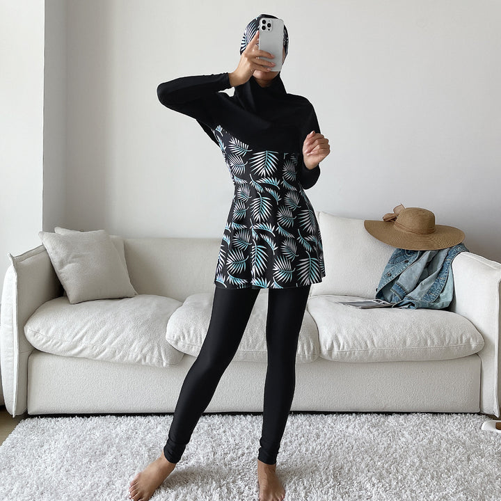 Damen Modisches 360-Grad-Schwimmanzug mit integrierter Hijab Echo Archiv