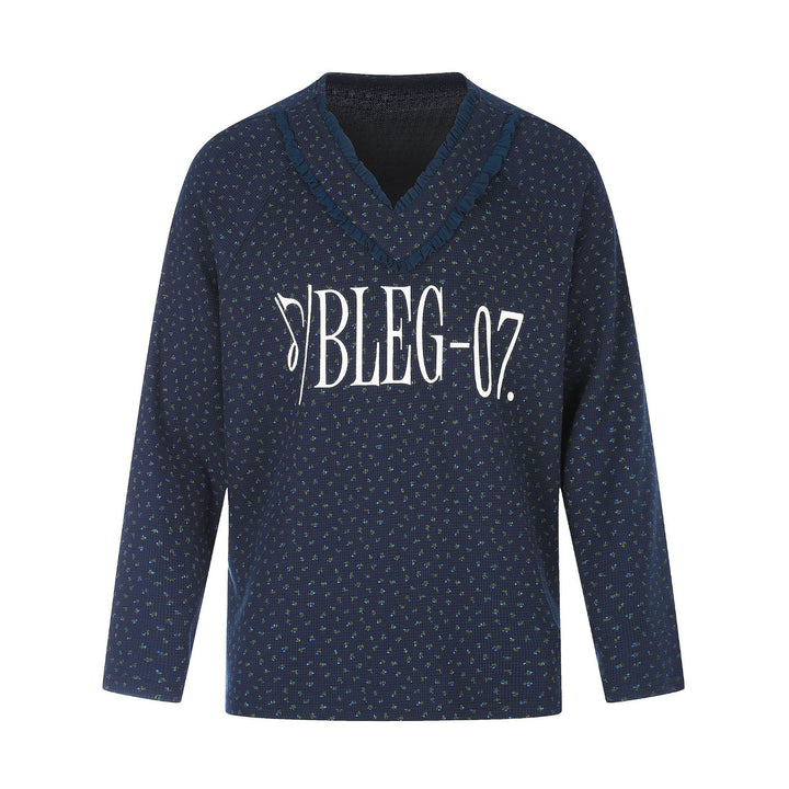 Damen Feinstruktur V‑Ausschnitt Strickpullover mit Rüschenkragen Echoarchiv