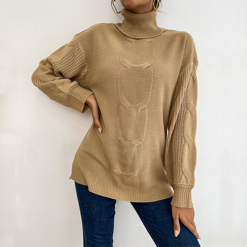 Damen Rollkragenpullover mit Zopfmuster und Oversize-Silhouette Echoarchiv