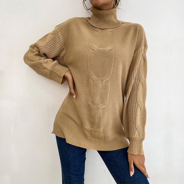 Damen Rollkragenpullover mit Zopfmuster und Oversize-Silhouette Echoarchiv