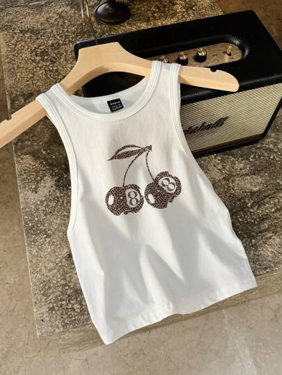 Damen ärmelloses Tanktop mit fröhlichem Kirschmotiv Echo Archiv