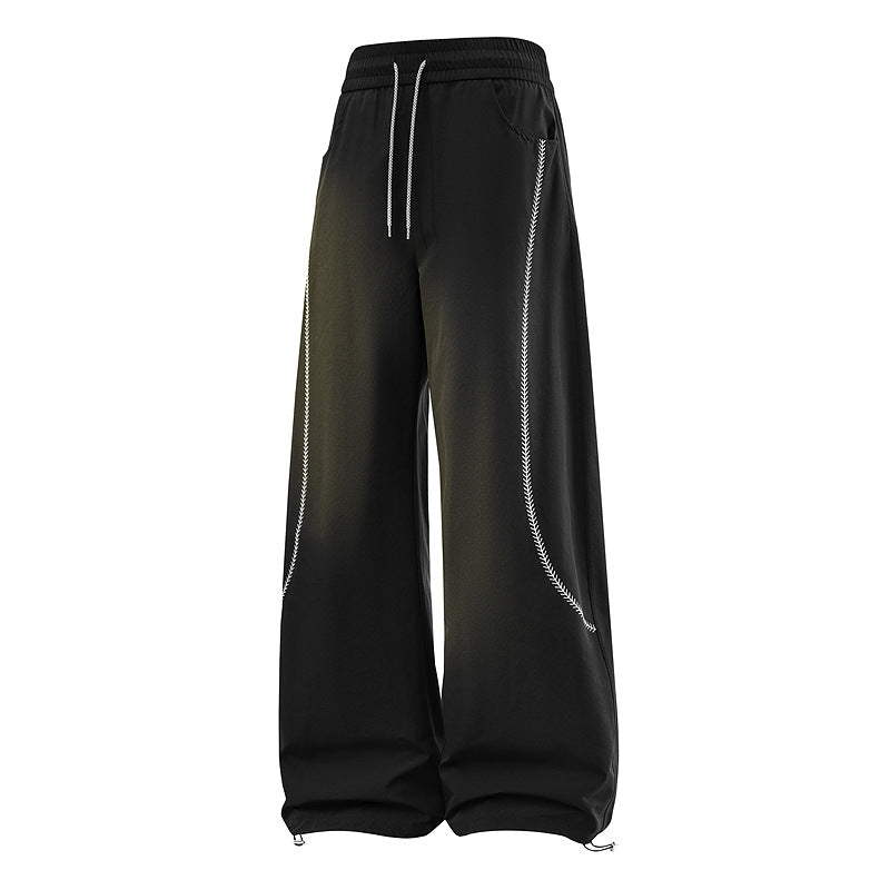 Damen Weite Baggy-Freizeithose mit Tunnelzugbund, kontrastierenden Ziernähten & verstellbarem Saum Echoarchiv