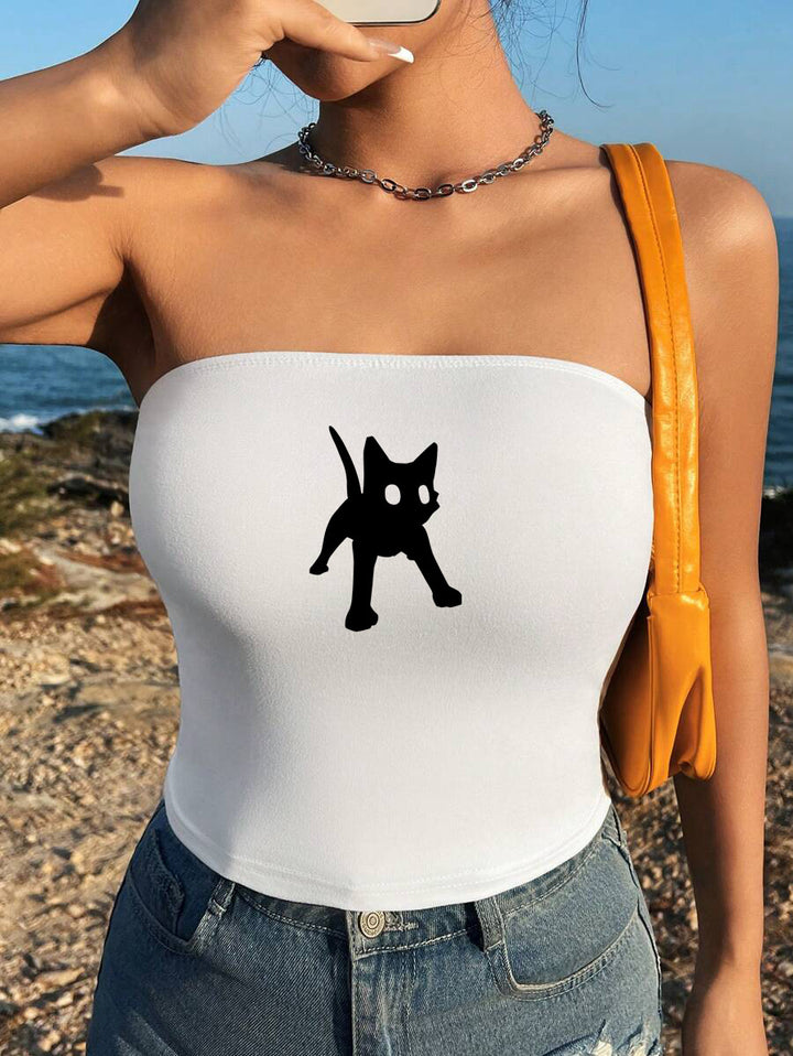 Damen Bandeau-Top mit auffälligem Statement-Aufdruck Echo Archiv