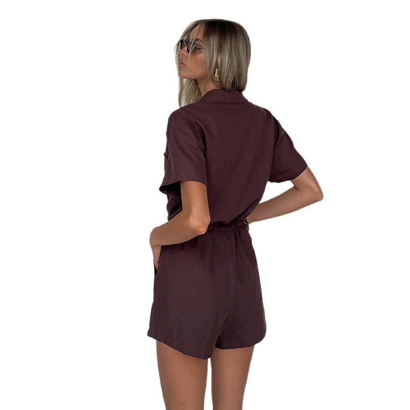 Damen lässiger Kurzarm-Jumpsuit mit Taillierung Echo Archiv