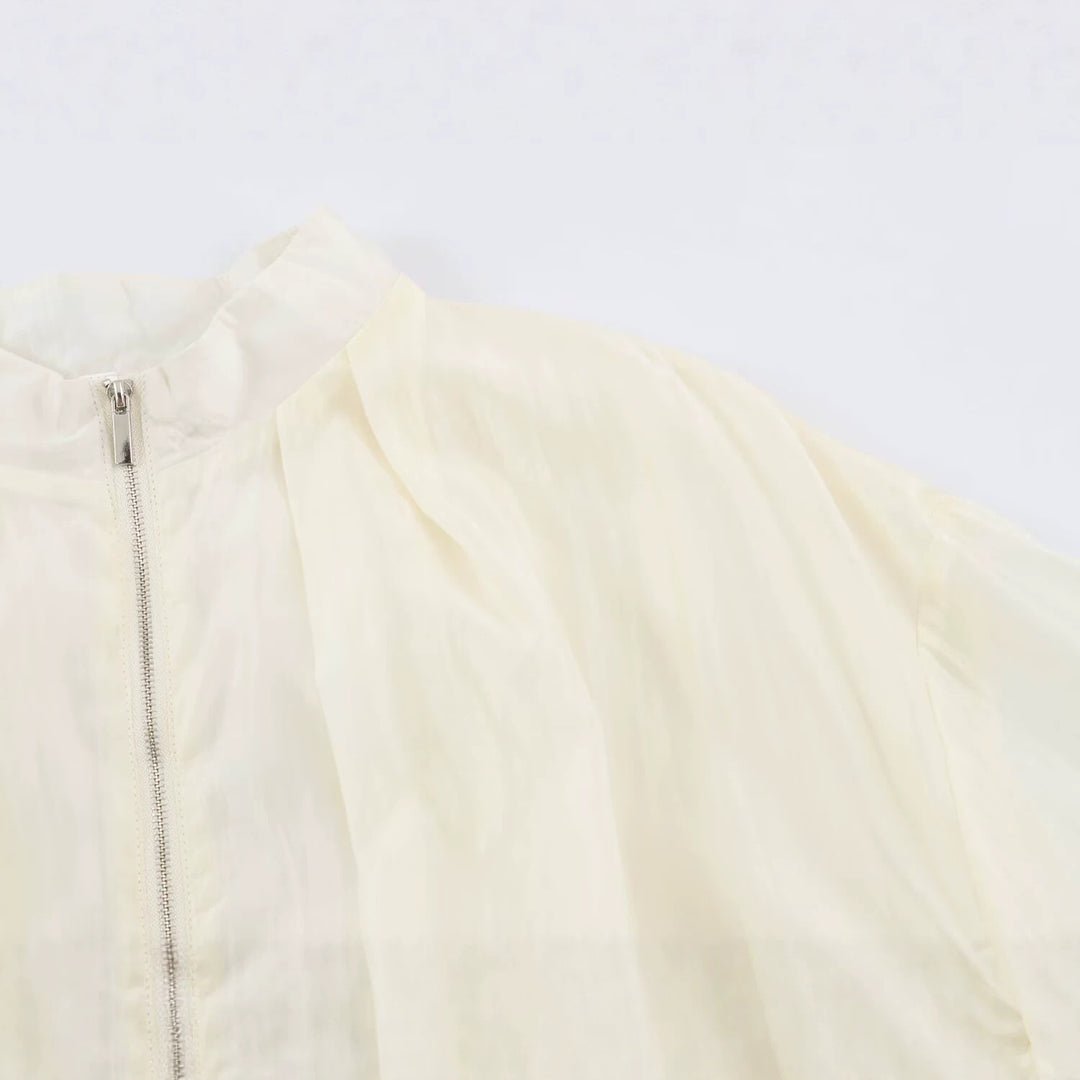 Damen Leichte semitransparente Blousonjacke mit Ballonärmeln und Metallreißverschluss Echo Archiv