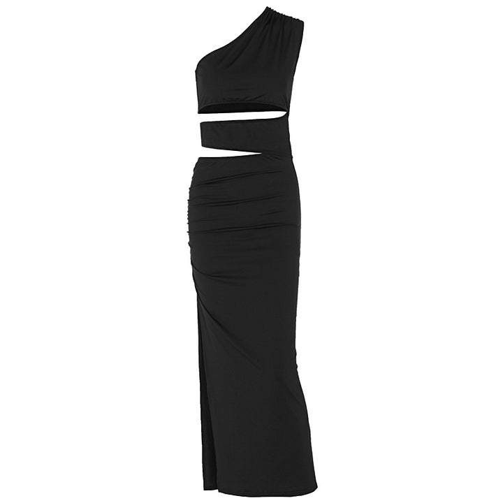Damen asymmetrisches Maxikleid mit Rüschen und hohem Seitenschlitz Echo Archiv