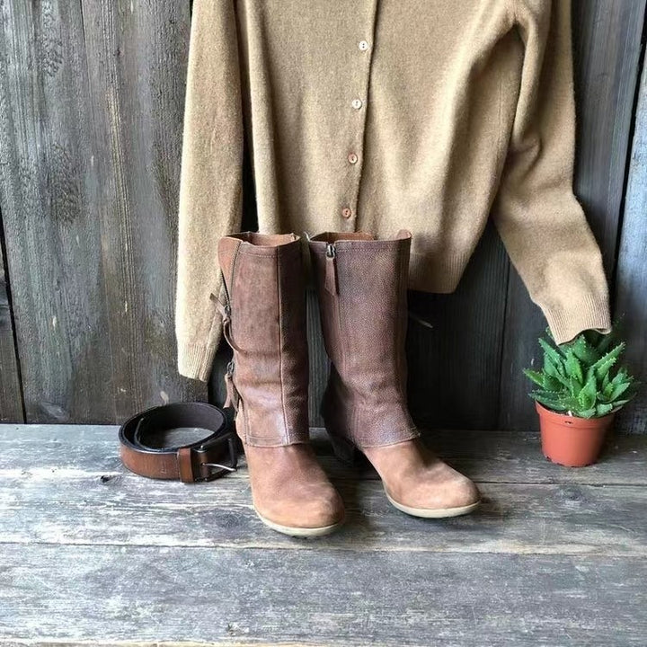 Damen Knöchel- bis wadenhohe Reißverschluss-Stiefel mit dekorativem Metallreißverschluss und niedrigem Blockabsatz Echo Archiv