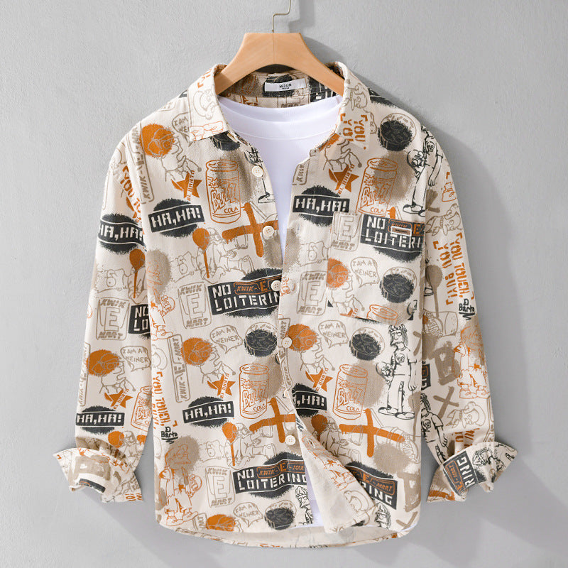 Herren Künstlerisches Grafik-Overshirt im Relaxed-Layering mit Allover-Sketchprint und Soft‑Touch‑Baumwollmix Echoarchiv