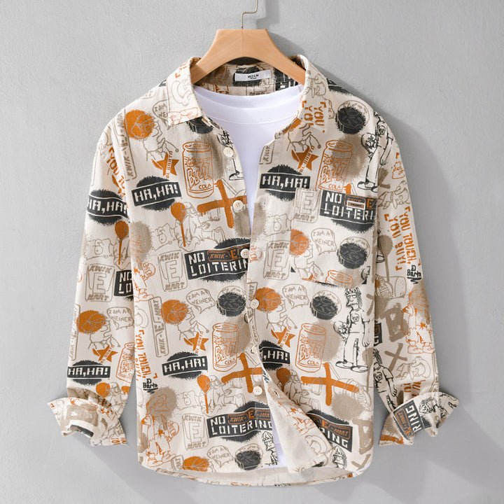 Herren Künstlerisches Grafik-Overshirt im Relaxed-Layering mit Allover-Sketchprint und Soft‑Touch‑Baumwollmix Echoarchiv