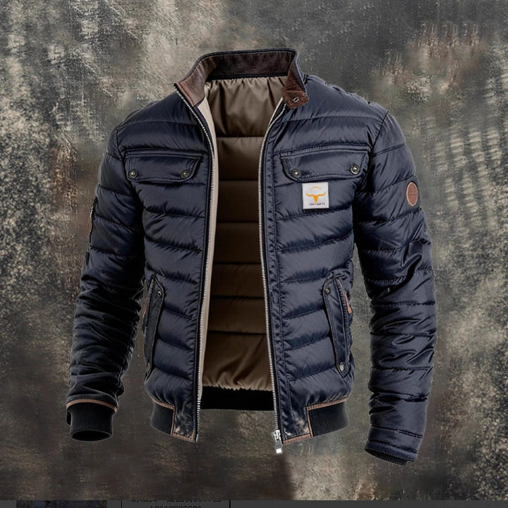 Herren gesteppte Jacke mit Stehkragen, gepolsterter thermischer Futter und Brusttaschen Echoarchiv