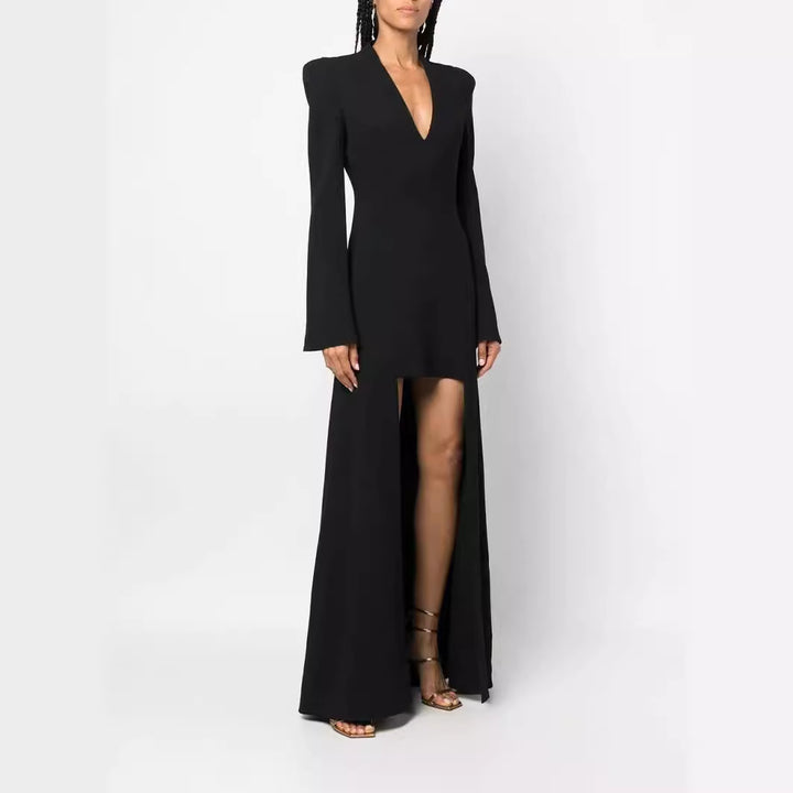 Damen Maxikleid im Blazerstil mit markanten Schulterpolstern, taillierter Silhouette und hohem Beinschlitz Echoarchiv