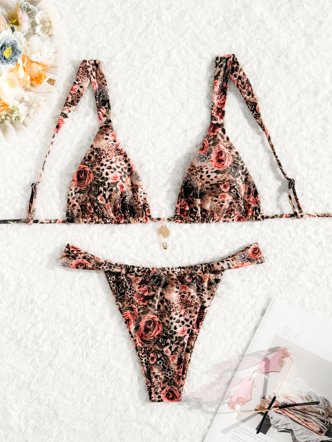 Damen Triangel-Bikini mit floralem Leopardenmuster Echo Archiv