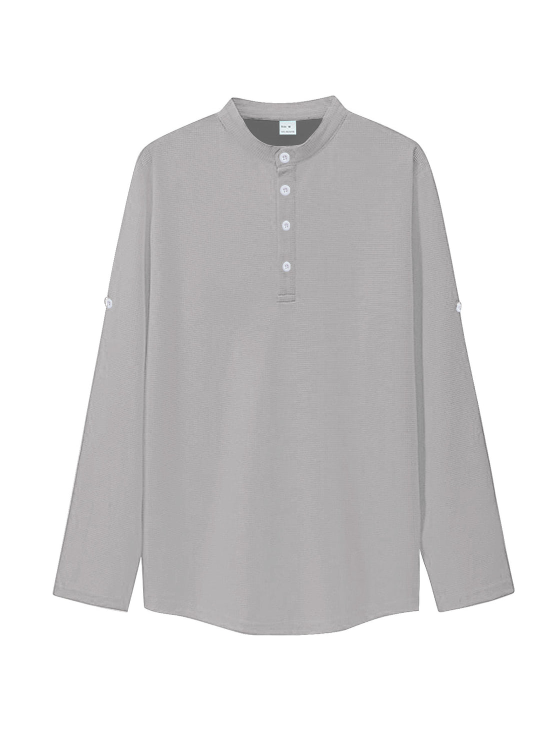 Damen oversized Langarm-Henley mit Stehkragen Waffelstruktur und Ärmelsicherung – Avérine