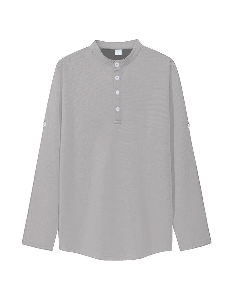 Damen nan oversized Langarm-Henley mit Stehkragen Waffelstruktur und Ärmelsicherung Echo Archiv