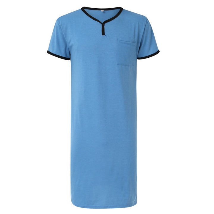 Herren nan langes Baumwoll-Schlafshirt mit Henley-Kragen Echo Archiv