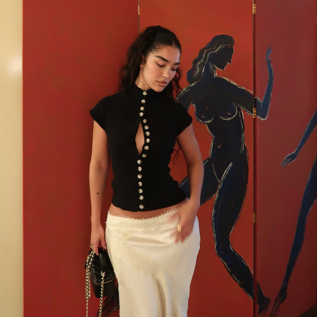 Damen Stehkragen Bluse mit Knopfleiste Echo Archiv