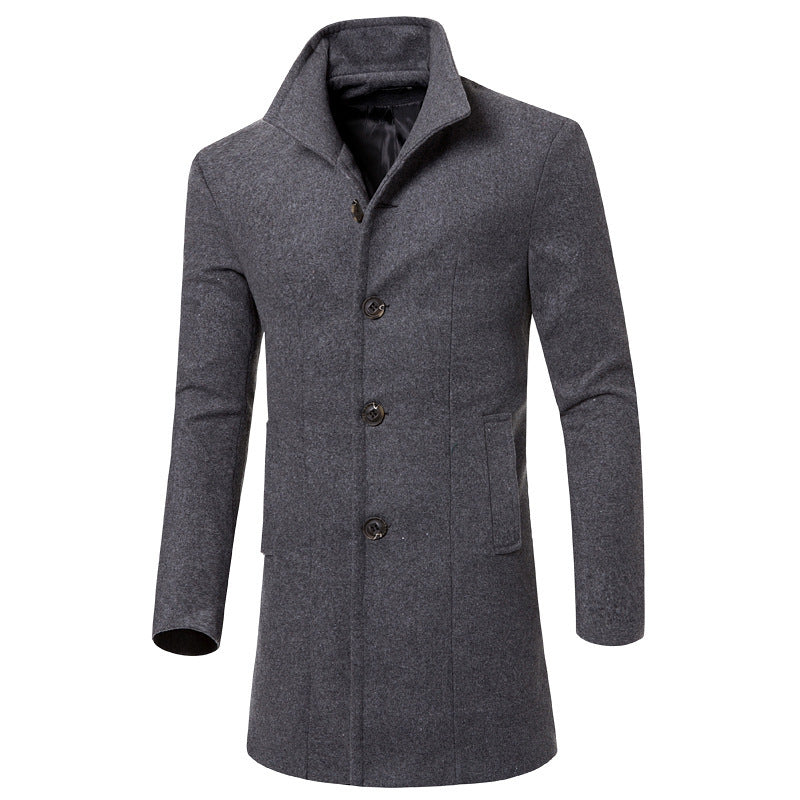 Herren eleganter Woolcoat mit modernem Stehkragen und praktischen Taschen Echoarchiv
