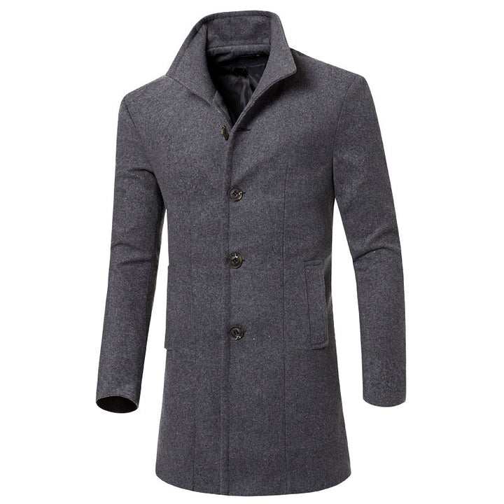 Herren eleganter Woolcoat mit modernem Stehkragen und praktischen Taschen Echoarchiv
