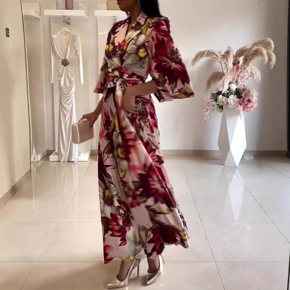 Damen nan Maxikleid mit Reverskragen, Kimonoärmeln und taillierendem Bindegürtel Echo Archiv