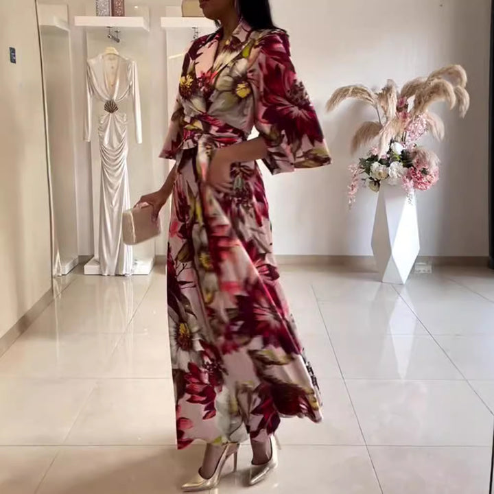 Damen nan Maxikleid mit Reverskragen, Kimonoärmeln und taillierendem Bindegürtel Echo Archiv