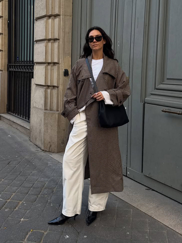 Damen Oversize Mantel im Glencheck mit weitem Revers und fallender Schulterpartie Echoarchiv