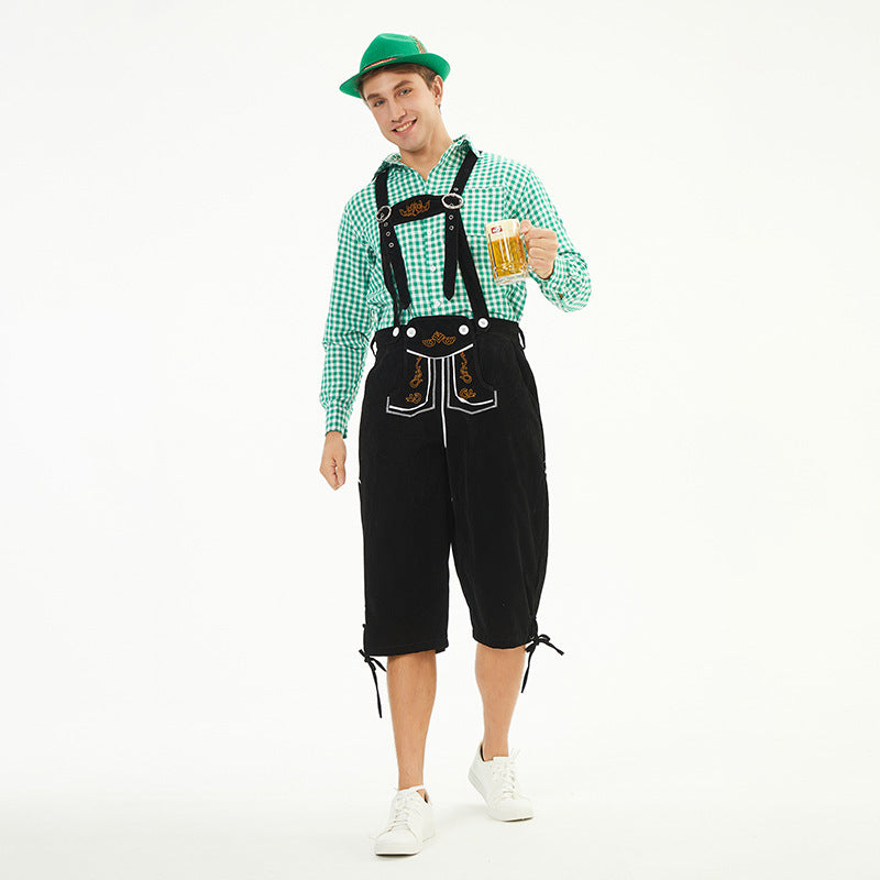 Herren nan moderne Samt-Trachtenkniebundhose mit dekorativer Stickerei und verstellbaren Trägern Echo Archiv