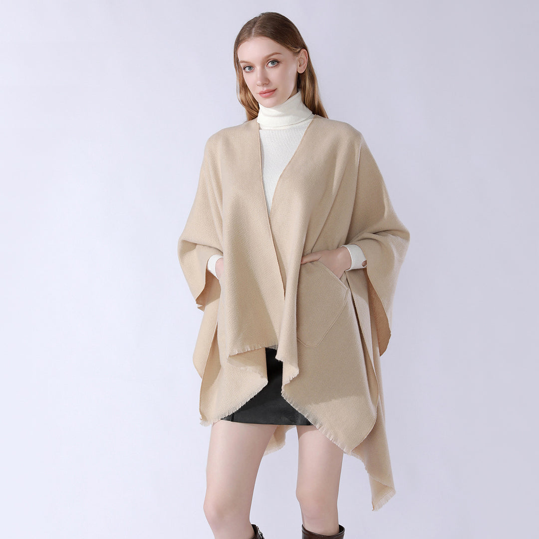 Damen Oversize-Capeponcho aus Wollmix mit Kapuze und Eingrifftaschen – Montévia