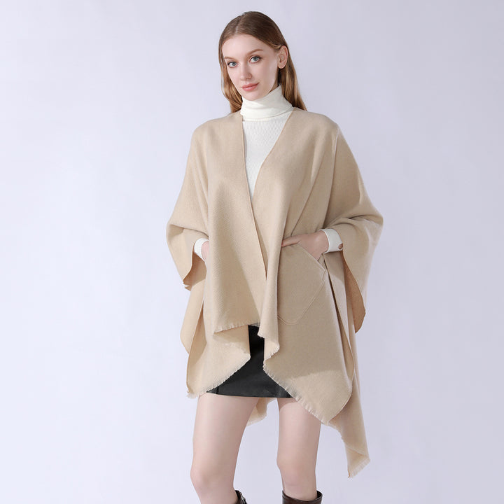 Damen Oversize-Capeponcho aus Wollmix mit Kapuze und Eingrifftaschen – Montévia