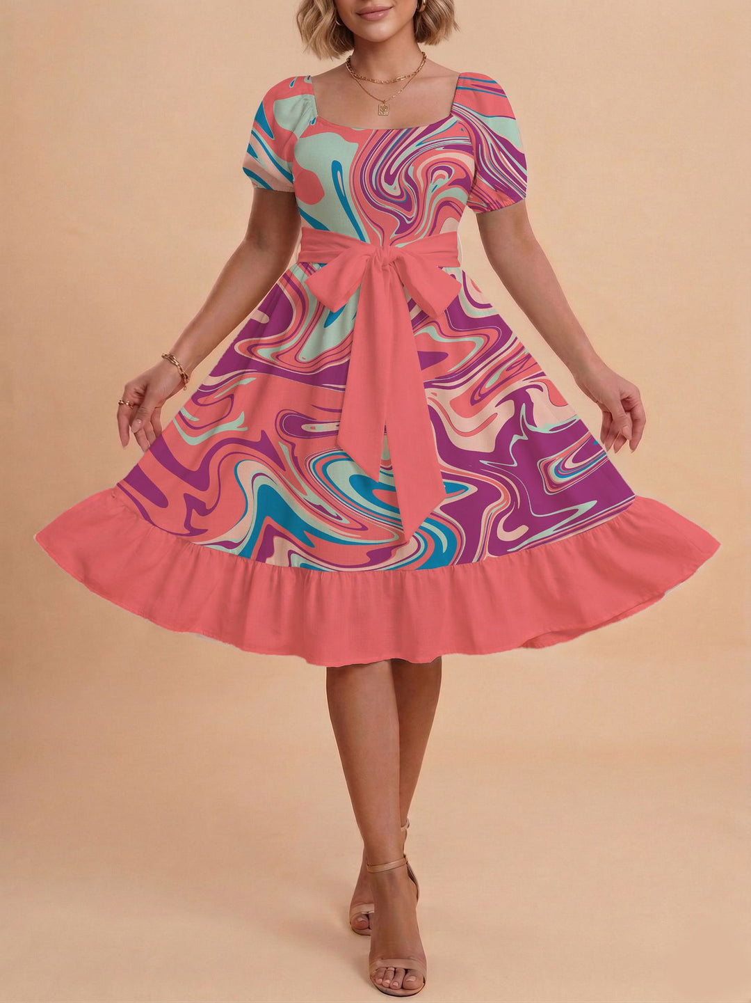 Damen Verspieltes Maxikleid mit Bärenmuster und taillierbarem Band Echo Archiv