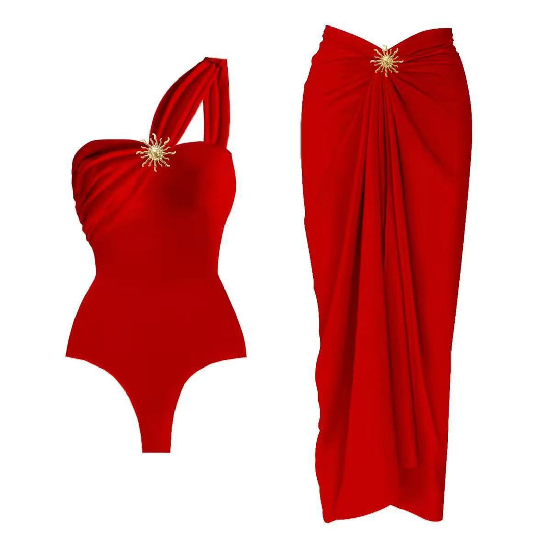 Damen einseitiger Badeanzug mit elegantem Wickelrock Echo Archiv