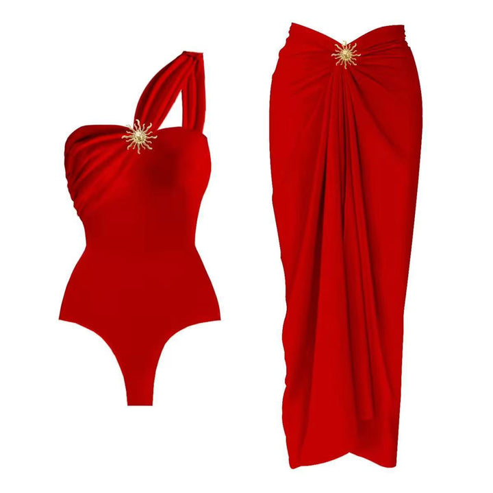 Damen einseitiger Badeanzug mit elegantem Wickelrock Echo Archiv