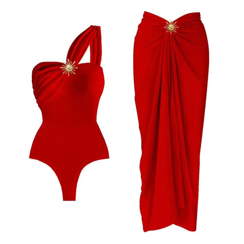 Damen einseitiger Badeanzug mit elegantem Wickelrock Echo Archiv