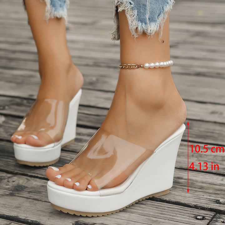 Damen nan transparente Mules mit PVC-Deckriemen, hohem Keilabsatz und rutschfester Laufsohle Echo Archiv