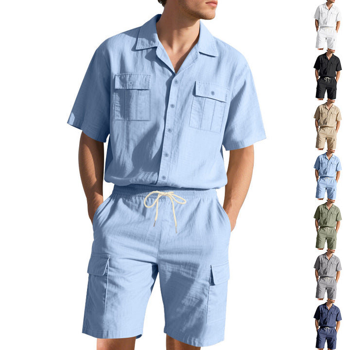 Herren luftiger Kurzarm-Hemd mit passenden Cargo-Shorts Set Echoarchiv