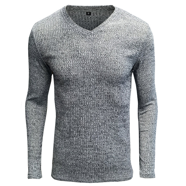 Herren V-Ausschnitt Langarmstrickpullover mit geripptem Design Echoarchiv