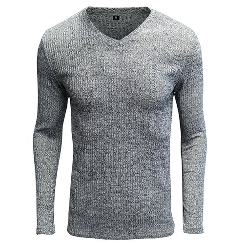 Herren V-Ausschnitt Langarmstrickpullover mit geripptem Design Echoarchiv