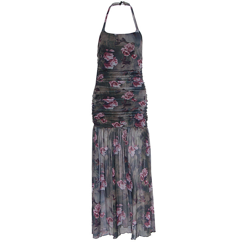 Damen Schulterfreies Maxikleid mit elastischen Rüschendetails Echo Archiv