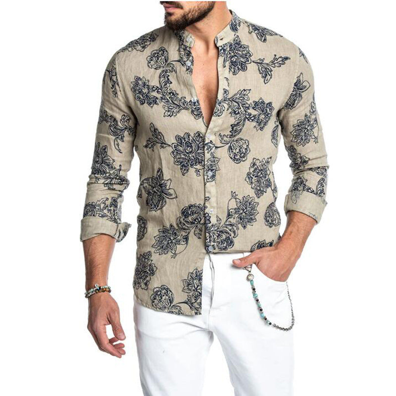 Herren Langarmhemd mit floralem Muster und Button-Down-Kragen Echoarchiv