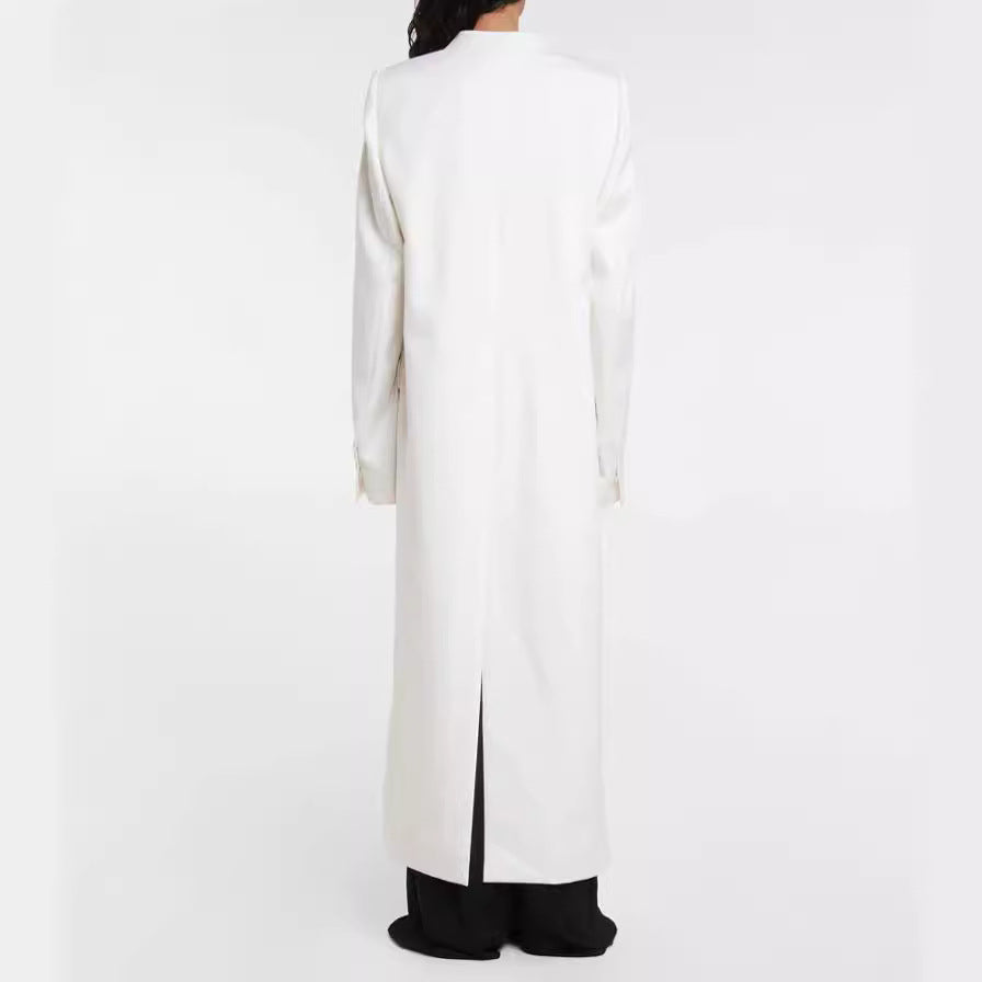 Damen Maxilanger schlanker Mantelblazer mit verdeckter Knopfleiste und schmaler Schulterlinie Echoarchiv